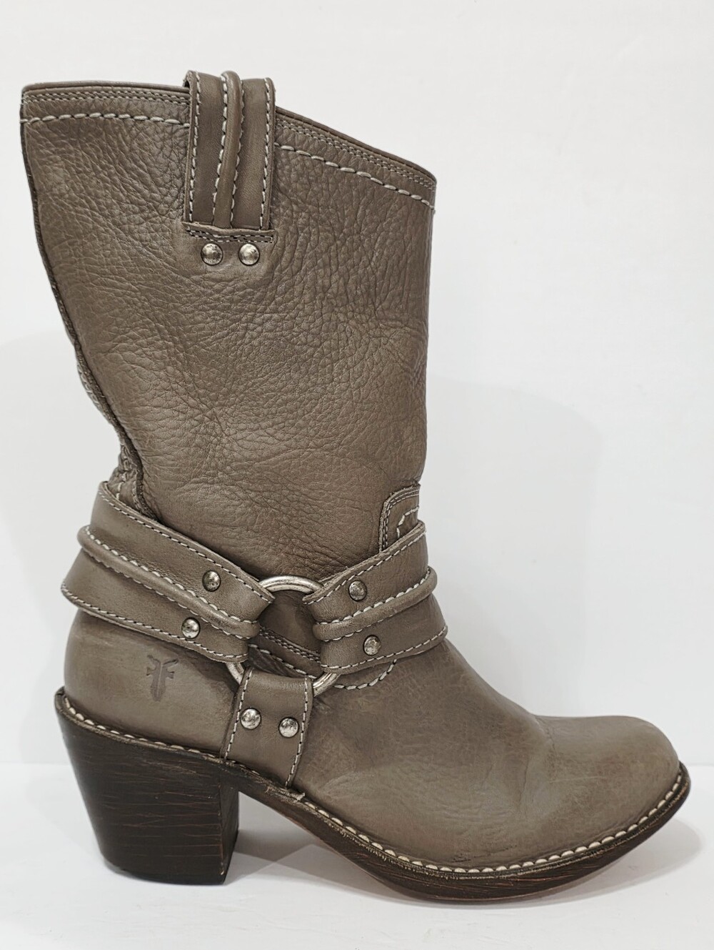 Frye 77376 GRAY Leather Boot Riding Moto Harness 12R Biker Ride Women 6.5 M Used